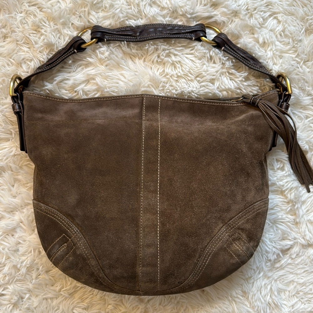 Brown suede Coach bag